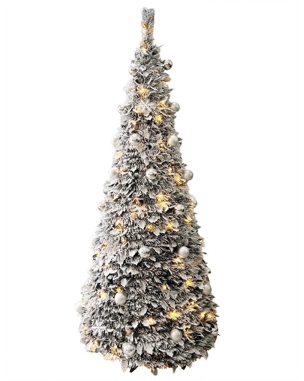 Pre-lit Flocked Tinsel with Baubles & Snowflakes – Folding Christmas Tree 6FT – Q50560ALW/BX