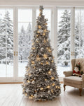 Pre-lit Flocked Tinsel with Baubles & Snowflakes – Folding Christmas Tree 6FT – Q50560ALW/BX