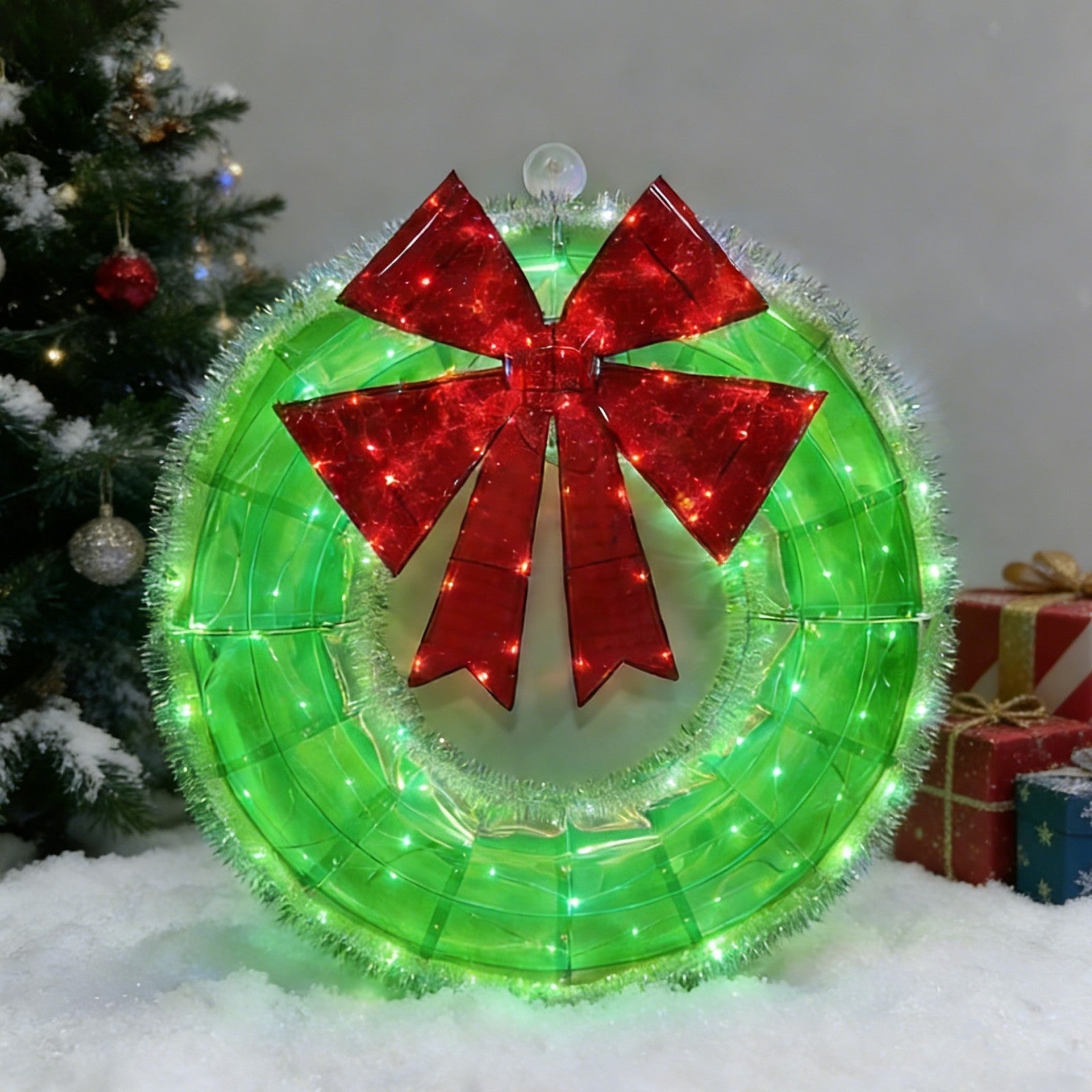 Wrapped Green Wreath Lighted Decoration – Seasonal Lights Collection – 143 Lights – WM25-CTFP021