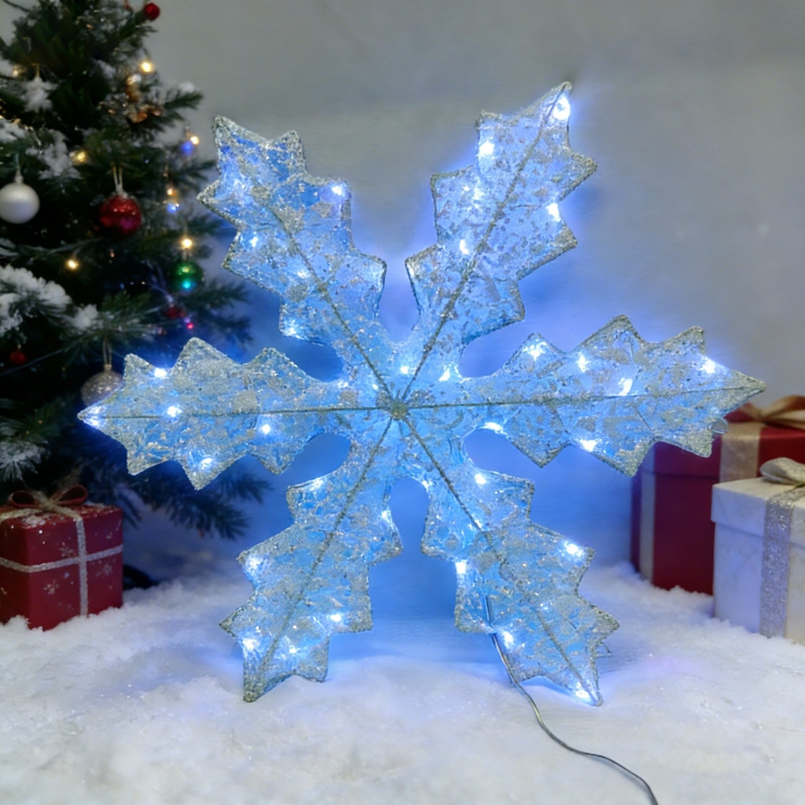 White & Bright Pink Snowflake Lighted Decoration – Seasonal Lights Collection – 48 Lights – WM25-CTFP005