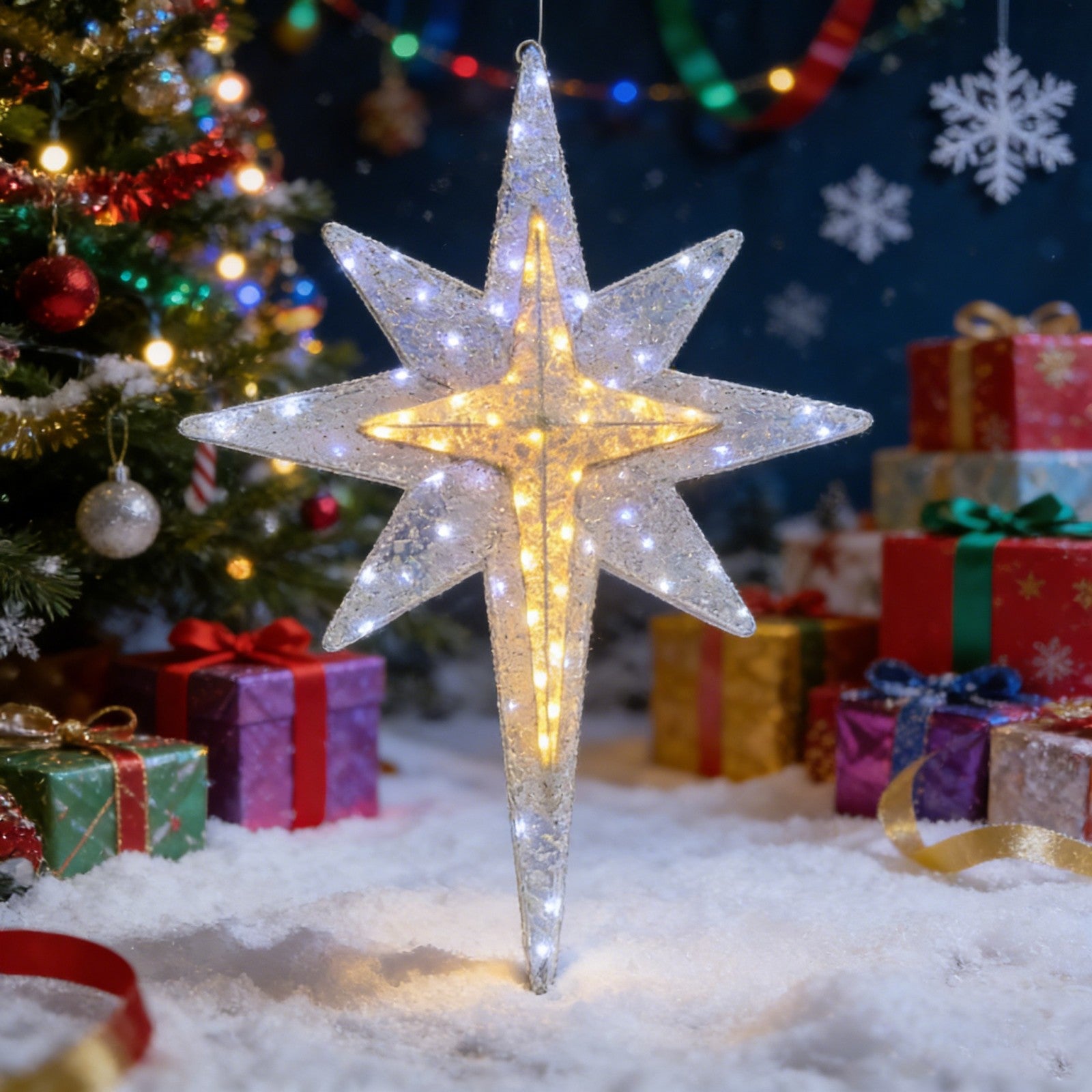 Wrapped Star Lighted Decoration – Seasonal Lights Collection – 75 Lights – WM25-CTFP007