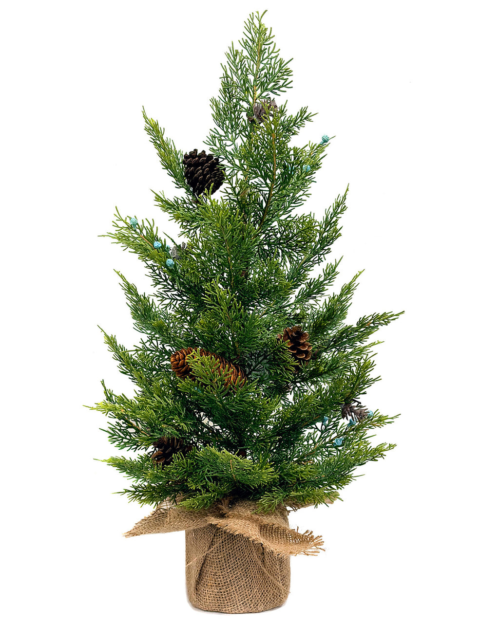 Mini Christmas Tree 24" – Greenery with Natural Pine Cones & Burlap Base – YCY025-93-24TT