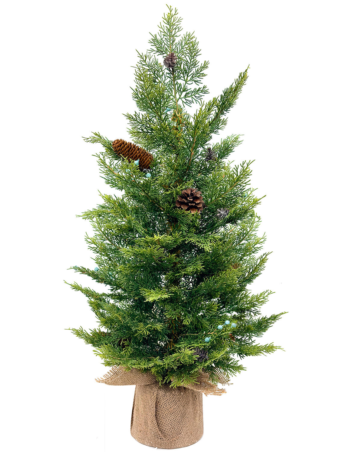 Mini Christmas Tree 30" – Greenery with Natural Pine Cones & Burlap Base – YCY025-93-30TT