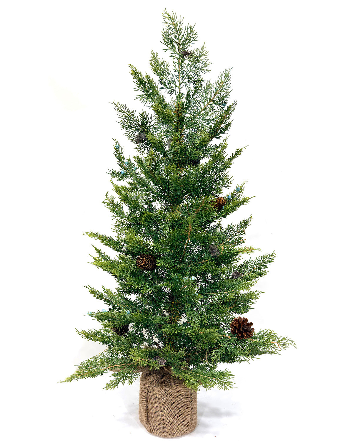 Mini Christmas Tree 36" – Greenery with Natural Pine Cones & Burlap Base – YCY025-93-36TT