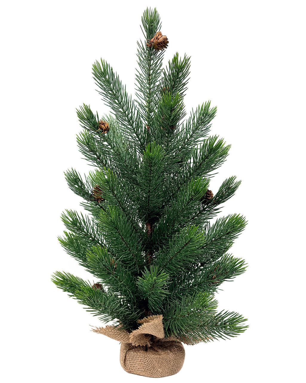 Mini Christmas Tree 24" – Greenery with Natural Pine Cones & Burlap Base – YCY277-24T