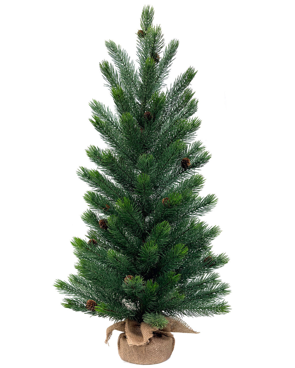 Mini Christmas Tree 36" – Greenery with Natural Pine Cones & Burlap Base – YCY277-36T