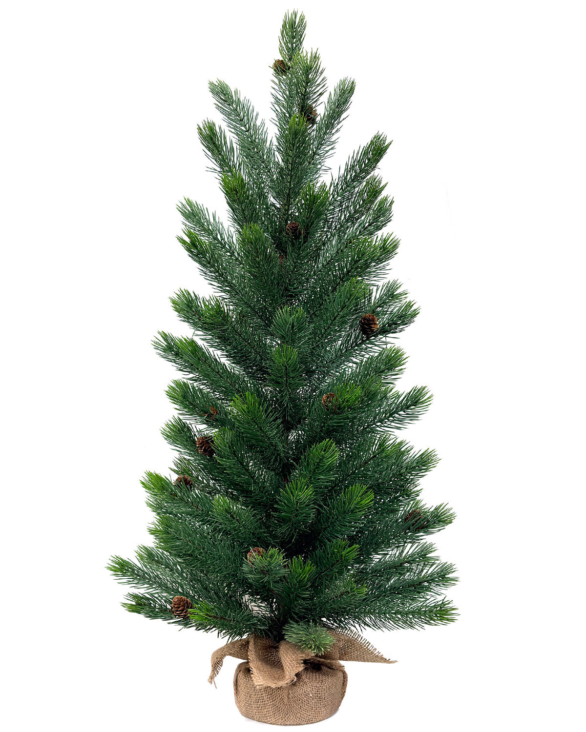 Mini Christmas Tree 36" – Greenery with Natural Pine Cones & Burlap Base – YCY277-36T