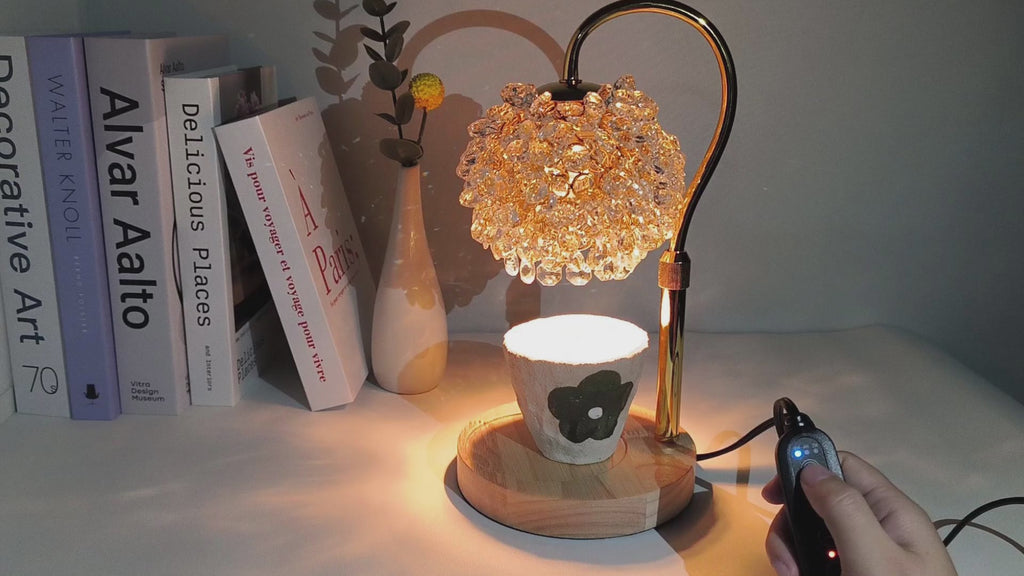 Candle Warmer Lamp with Timer, Dimmer Candle Lamp Warmer Adjustable Height, 312 K9 Crystals Lampshade Electric Wax Melt Warmer with 2 Bulbs, Wax Warmer for Scented Jar Candles (Gold)